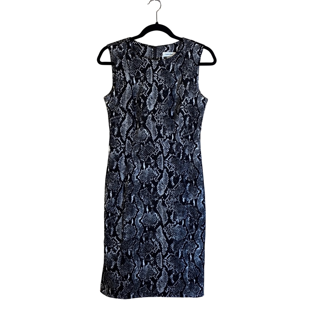 Calvin Klein Sleeveless Dress Snakeskin Print Animal Glam 6 Black White Formal